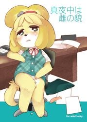 2d animal_crossing anthro blush canine dangan dog doubutsu_no_mori female female_only fur furry isabelle_(animal_crossing) mammal nintendo office_lady shizue_(doubutsu_no_mori) solo straight_hair text translation_check