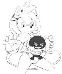 amy_rose dark_chao fur furry hedgehog monochrome ravnic sonic_(series) sonic_the_hedgehog_(series)