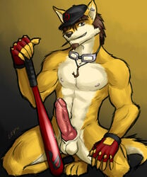 1boy anthro balls bat canine clamories erection eyewear fox fur furry goggles male male_only penis solo