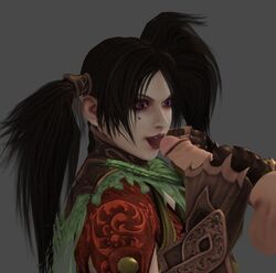 1boy 3d black_hair faceless_male female licking_penis male oral pale-skinned_female penis petite purple_eyes purple_lipstick ratounador seductive_eyes seductive_mouth soul_calibur tagme tira twintails xnalara