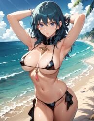 ai_generated aiart_isuko blue_eyes breasts byleth_(female)_(fire_emblem) byleth_(fire_emblem) byleth_(fire_emblem)_(female) female female_only fire_emblem fire_emblem:_three_houses nai_diffusion nintendo solo stable_diffusion teal_hair