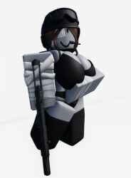 1girls 3d artist_request bandages breasts dummies_vs_noobs dummy_(roblox) female female_only grey_skin gun injured roblox robloxian source_request tagme underwear