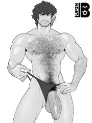 abs balls bara beard biceps big_balls big_penis capcom carlos_oliveira daddy flaccid hairy_chest lupin_barnabi male male_nipples male_only male_pubic_hair manly mature_male monochrome muscular_male nipples pecs penis resident_evil resident_evil_3 resident_evil_3_remake solo solo_male thong underwear