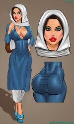 bimbo blue_eyes blush brown_hair bubble_butt cleavage cleavage_cutout curvaceous curvy edit edited hijab john_persons light-skinned light-skinned_female light_skin makeup nipple_bulge nipples_visible_through_clothing open_toe_heels open_toe_shoes red_lipstick theofficialpit thick_lips voluptuous