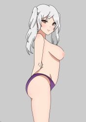 1girls alternate_costume ass bare_arms bare_midriff bare_thighs big_ass bikini bikini_bottom blush braid breasts brown_eyes crown_braid female female_only fire_emblem fire_emblem_awakening fire_emblem_heroes grey_background grey_hair li9mo long_hair looking_at_viewer medium_breasts midriff nintendo nipples official_alternate_costume purple_bikini purple_swimsuit robin_(female)_(summer)_(fire_emblem) robin_(fire_emblem) robin_(fire_emblem)_(female) short_hair smile solo swimsuit thighs topless twintails