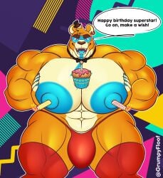 1boy 80's_theme abs abstract_background absurd_res anthro areola barazoku bear biceps big_areola big_bulge big_muscles big_nipples big_pecs birthday bow_tie bulge candle claws clothed clothing cupcake deltoids ear_piercing ear_ring english_text eyebrows five_nights_at_freddy's five_nights_at_freddy's:_security_breach food front_view fur glamrock_freddy glamrock_freddy_(fnaf) grumpyfloof hand_on_chest hand_on_pecs hat headgear headwear hi_res huge_areola huge_arms huge_bulge huge_muscles huge_nipples huge_pecs huge_thighs legwear looking_at_viewer male male_focus male_only mammal markings muscular muscular_anthro muscular_male nipple_fetish nipple_penetration nipple_play nipples only_male open_mouth open_smile pec_grab pec_squeeze pecs penetration piercing quads ring_piercing scottgames smile solo solo_male standing steel_wool_studios talking_to_viewer teeth text thick_arms thick_thighs thigh_highs thong thong_only tongue top_hat topless topless_anthro topless_male tuft underwear underwear_only