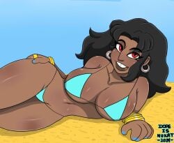 1girls beach big_breasts bikini brown_skin buckteeth dark-skinned_female dark_skin dopeisnukat female indian_female oc_fanart original original_character rana_(monogrim) red_eyes