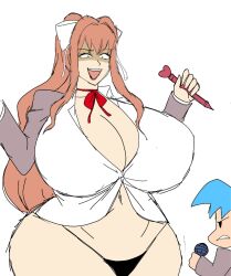 alternate_body_type alternate_breast_size big_breasts boyfriend_(friday_night_funkin) breasts_bigger_than_head doki_doki_literature_club female female_focus friday_night_funkin huge_breasts human human_only light-skinned_female light-skinned_male light_skin male momiji_(artist) monika_(doki_doki_literature_club) monika_hd newgrounds tagme thick thong twitter_link white_bow