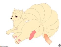 2boys 9_tails absurd_res animal_genitalia animal_penis anus ass balls blush canine_genitalia canine_penis duo erection feral fur genitals hi_res human human_on_feral humanoid_genitalia humanoid_penis interspecies knot lying male male/male male_on_feral mammal multi_tail ninetales nintendo orange_body orange_fur paws penis pokemon pokemon_(species) pokephilia senz simple_background tail tails zoophilia