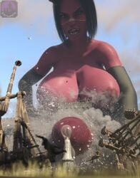 3d big_breasts breasts building_destruction cum cumming demon demoness destruction eldritchgts erection futadom futanari giantess horns huge_cock larger_futanari macro monster_girl nipples penis red_skin size_difference