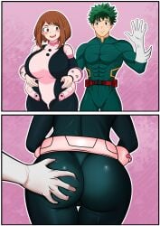 1boy 1girls ass big_ass chadku_(meme) deku female hero_outfit_(mha) huge_ass huge_breasts izuku_midoriya male massive_ass my_hero_academia ochako_uraraka sexual_consent