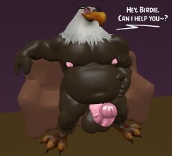 2024 3d_(artwork) 4_toes accipitrid accipitriform age_difference angry_birds anthro avian bald_eagle balls beak belly big_belly bird black_claws black_eyebrows blender_(artwork) bodily_fluids body_hair brown_body chair claws columbia_pictures digital_media_(artwork) eagle english_text eyebrows feathers feet furniture genitals glans hi_res looking_at_viewer male mature_anthro mature_male mighty_eagle multicolored_body multicolored_feathers navel nipples non-mammal_balls non-mammal_navel non-mammal_nipples nude older_male orange_beak overweight overweight_anthro overweight_male pecs penis rovio rovio_animation rovio_entertainment scutes sea_eagle sega sex shaded_background sitting smile solo sony talons text the_angry_birds_movie toes two_tone_body two_tone_feathers white_body white_feathers wings