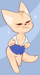 absurd_res aggressive_retsuko aggretsuko blush bottomless breasts canid canine clothed clothing crushpepper eyelashes female fennec_fox fenneko flashing flashing_breasts fox genitals hi_res mammal pussy sanrio small_breasts tagme tail topless true_fox