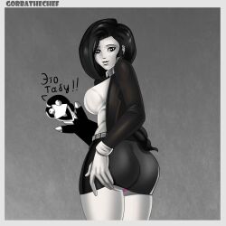 1girls ass ass_focus ass_grab bebey_(streamer) big_breasts black_and_white black_eyes black_hair female gorbathechef long_hair looking_at_viewer looking_back taboo_chan