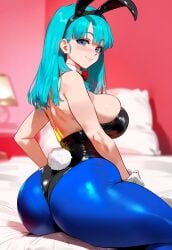 1girls ai_generated animal_ears animal_tail aqua_hair ass back bangs bare_shoulders bed black_leotard blue_eyes blue_hair blue_pantyhose blurry blush bow bowtie breasts bulma_briefs bunny_ears bunny_girl bunny_tail bunnysuit closed_mouth clothing curvaceous curvaceous_female curvaceous_figure curvy curvy_figure detached_collar dragon_ball fake_animal_ears fake_tail female female female_focus floxin from_behind highleg highleg_leotard huge_ass indoors large_breasts legwear leotard long_hair looking_at_viewer looking_back on_bed pantyhose pillow playboy_bunny presenting presenting_ass presenting_hindquarters red_bow red_bowtie shiny sideboob sitting smile solo strapless strapless_leotard tail thighs voluptuous voluptuous_female wrist_cuffs