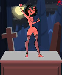 1girls armpits arms_up barefoot bigtyme black_eyes black_hair breasts busty cartoon_network cartoony cemetery cleft_of_venus cosplay facing_viewer female female_focus female_only full_body full_moon graveyard green_hair green_lipstick gwen_(tdi) hartman_hips hips_wider_than_shoulders leg_warmers legwear lipstick looking_at_viewer moon navel night nude outdoors pale-skinned_female pale_skin pose posing pussy return_of_the_living_dead small_breasts solo standing total_drama_island trash_(rotld) two_tone_hair uncensored vagina wide_hips