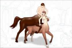 centaur duo equid equid_taur european_mythology female greek_mythology humanoid_taur male male/female mammal mammal_taur mythology phantom_inker taur