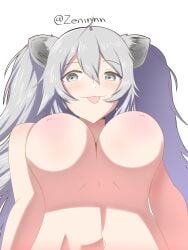 animal_ears breasts breasts gray_eyes gray_hair hololive hololive_japan low-angle_view naked nude shishiro_botan sole_female