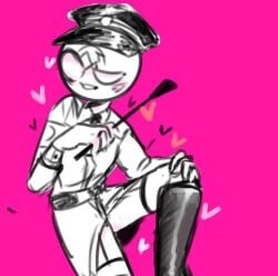 countryhumans garter_straps military_uniform nazi_germany_(countryhumans) pink_background riding_crop suggestive