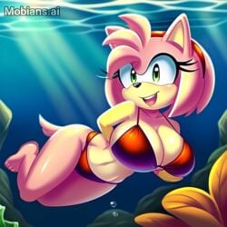 1girls ai_generated amy_rose anthro barefoot big_breasts bikini breasts cartoolover cleavage feet female freediving furry hedgehog huge_breasts mobians.ai navel ocean red_bikini red_swimsuit sea sega solo sonic_(series) sonic_the_hedgehog_(series) swimming swimsuit underwater water