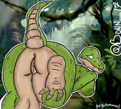 anthro ass big_ass bonn_underrated breasts crocodile feet green_skin jungle pussy reptile reptiles tail