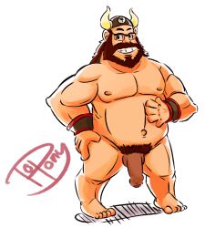 balls bara beard dragon_ball dragon_ball_z facial_hair flaccid glasses horned_helmet male male_only muscles nude overweight ox_king penis solo solo_male topony