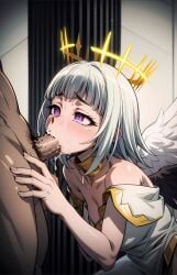 ai_generated artemisia_(ragna_crimson) clothing cum_on_face dick_in_mouth ragna_crimson sucking_penis wings