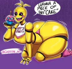 artist_name chica_(fnaf) english_text female female_only five_nights_at_freddy's ghostar hyper_thighs massive_thighs speech_bubble tagme text text_bubble thunder_thighs toy_chica_(fnaf) twitter_link