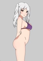 1girls alternate_costume ass bare_arms bare_midriff bare_thighs big_ass bikini bikini_top blush bottomless braid breasts brown_eyes crown_braid female female_only fire_emblem fire_emblem_awakening fire_emblem_heroes grey_background grey_hair li9mo long_hair looking_at_viewer medium_breasts midriff nintendo official_alternate_costume purple_bikini purple_swimsuit robin_(female)_(summer)_(fire_emblem) robin_(fire_emblem) robin_(fire_emblem)_(female) short_hair sideboob smile solo swimsuit thighs twintails underboob