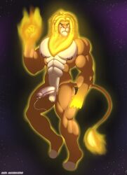 abs absurd_res anthro balls biceps bodily_fluids body_hair digital_media_(artwork) disney disney_mirrorverse dripping elemental_manipulation felid fire fire_manipulation foreskin fur genital_fluids genitals glowing glowing_body glowing_hair glowing_tail hair hi_res humanoid_genitalia humanoid_penis klr-rio lion male mammal mane muscular muscular_anthro muscular_male nipples nude pantherine pecs penis precum precum_drip pubes simba_(the_lion_king) simple_background solo space tail the_lion_king