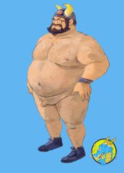 balls bara beard body_hair dragon_ball dragon_ball_z facial_hair flaccid glasses horned_helmet male male_only muscles nude overweight ox_king penis schumaniana solo solo_male