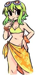 1girls bikini_top black_eyes blush dark_green_hair female flower green_bikini_top green_hair hand_on_hip opeipiao partially_clothed ramona_flowers sarong scott_pilgrim short_hair solo solo_female sunglasses sunglasses_on_head sweatdrop two_tone_hair