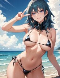 ai_generated aiart_isuko blue_eyes breasts byleth_(female)_(fire_emblem) byleth_(fire_emblem) byleth_(fire_emblem)_(female) female female_only fire_emblem fire_emblem:_three_houses nai_diffusion nintendo solo stable_diffusion teal_hair