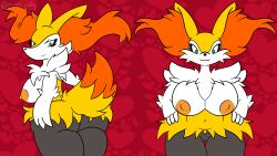 anthro ass braixen breasts canid canine female fox furry generation_6_pokemon hand_on_hip hi_res mammal nintendo pokemon pokemon_(species) punch_pubby solo tagme