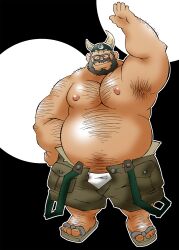 armpit_hair artist_request balls bara beard body_hair bulge dragon_ball dragon_ball_z facial_hair flaccid glasses horned_helmet male male_only muscles overweight ox_king penis shirtless solo solo_male