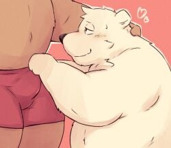 2024 anthro bear belly blush bulge clothing duo kemono male male/male mammal naru_papi overweight overweight_male polar_bear simple_background underwear ursine