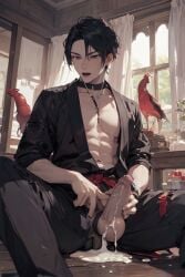 1boy ai_art ai_generated big_cock cum excessive_cum gay male nsfw samurai tentacle vampire