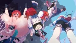 1girls anal anal_egg_implantation ass black_legwear blue_skirt blush braid braided_hair censored clothed_sex clothing cum cum_in_ass cum_inside egg_implantation enemy_naval_mine_(kantai_collection) etorofu_(kantai_collection) female from_behind impregnation interspecies interspecies_impregnation kantai_collection monster open_mouth panties panties_aside penetration pussy rape red_hair restrained short_hair size_difference skirt skirt_down spread_legs sukippu tears tentacle torn_clothes upskirt white_shirt wide_eyed yellow_panties