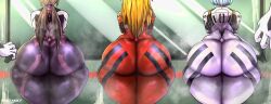 3girls ass ass_bigger_than_head ass_focus asuka_langley_sohryu big_ass big_butt blue_hair bottom_heavy breasts brown_hair bubble_butt crossed_arms curvaceous curvy curvy_figure dat_ass dumptruck_ass female female_only ginger huge_ass human long_hair mari_illustrious_makinami neon_genesis_evangelion orange_hair penpen_(artist) rebuild_of_evangelion rei_ayanami short_hair steam steaming_body steamy_ass thick_thighs twintails unseen_female_face voluptuous voluptuous_female