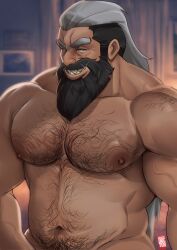 abs bara beard biceps daddy dilf doctor_anfelo gijinka hairy_chest looking_at_viewer mabosstiff male male_nipples male_only male_pubic_hair manly mature_male muscular_male nipples pecs pokémon_(species) pokemon pokemon_sv