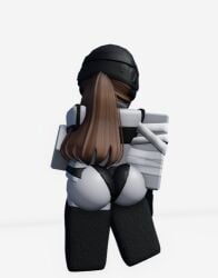 1girls 3d artist_request ass back_view bandages dummies_vs_noobs dummy_(roblox) female female_only grey_body grey_skin gun injured roblox roblox_game robloxian source_request tagme underwear