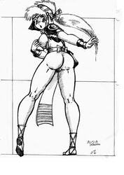 1990s 1994 20th_century alisia_dragoon alisia_dragoon_(character) armor ass female grey_phantom loincloth monochrome pussy sega sideboob