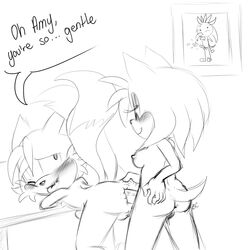 1boy 1futa amy_rose anal anal_sex bent_over bluechika buggery femboy fox from_behind fur furry furry_tail futa futa_is_bigger futa_on_male futanari hedgehog herm herm_on_male intersex interspecies male monochrome multiple_tails penis_size_difference silver_the_hedgehog sonic_(series) tail tails