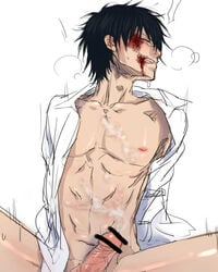 1boy blood defeated gintama heavy_breathing hijikata_toshiro injury male male_only on_back penis pov rape reverse_ryona solo spread_legs tagme yaoi