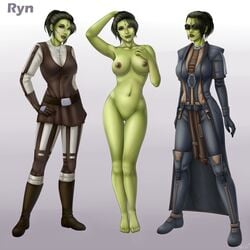 2012 bioware breasts character_sheet clothed female female_only green_skin jedi looking_at_viewer lucasfilm mirialan model_sheet nipples nude original_character personalami pussy ryn_(auger8) star_wars star_wars:_the_old_republic tagme uncensored