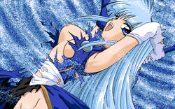 1girls 90s blue_hair breasts clothing curvaceous female human large_breasts long_hair looking_at_viewer magic_knight_rayearth nipples pale-skinned_female pale_skin solo tagme team_zero torn_clothes umi_ryuuzaki