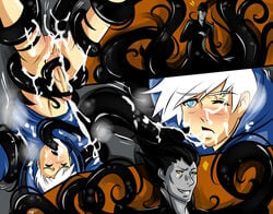 2boys anal black_hair bottomless cum gay ghost hoodie jack_frost male male_only malesub monster_boy multiple_boys oral pitch_black rise_of_the_guardians tentacle tentacle_on_male tentaclejob white_hair