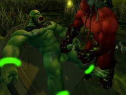 bondage cum demon duo eredar gag gay gloves male male_only masturbation muscles orc rohanhunt sperm_collection warcraft