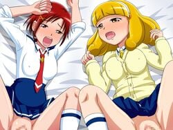 2girls censored clothed_sex clothing erect_nipples erect_nipples_under_clothes female goro_(artist) hino_akane multiple_girls pretty_cure skirt small_breasts smile_precure tagme yayoi_kise