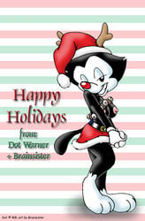 alternate_breast_size animaniacs black_fur brainsister breasts christmas clothes color dot_warner female female_only fur hat nipples santa_hat smile solo standing tagme topless white_fur